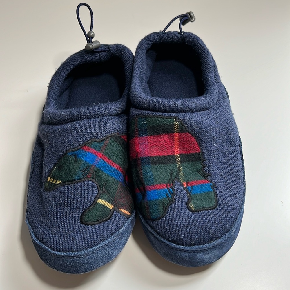 L. L. Bean Kids' Sweater Fleece Slippers bright navy polar bear size 3-4